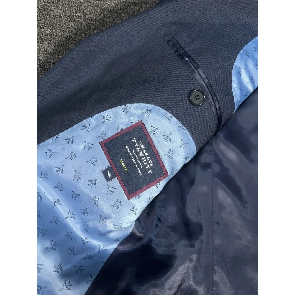 Charles Tyrwhitt 2 Piece Suit Men's 38R Pants 33x31 Blue Wool Slim Fit